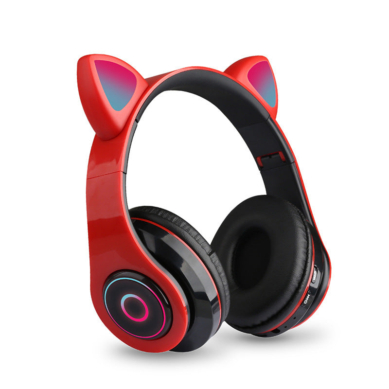 Cartoon Cat Ears 5.0 Bluetooth Headset Luminous Foldable Card Music