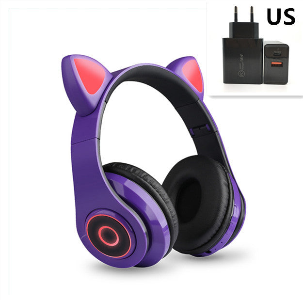 Cartoon Cat Ears 5.0 Bluetooth Headset Luminous Foldable Card Music