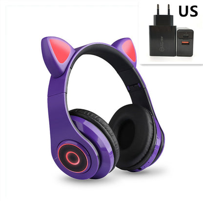 Cartoon Cat Ears 5.0 Bluetooth Headset Luminous Foldable Card Music