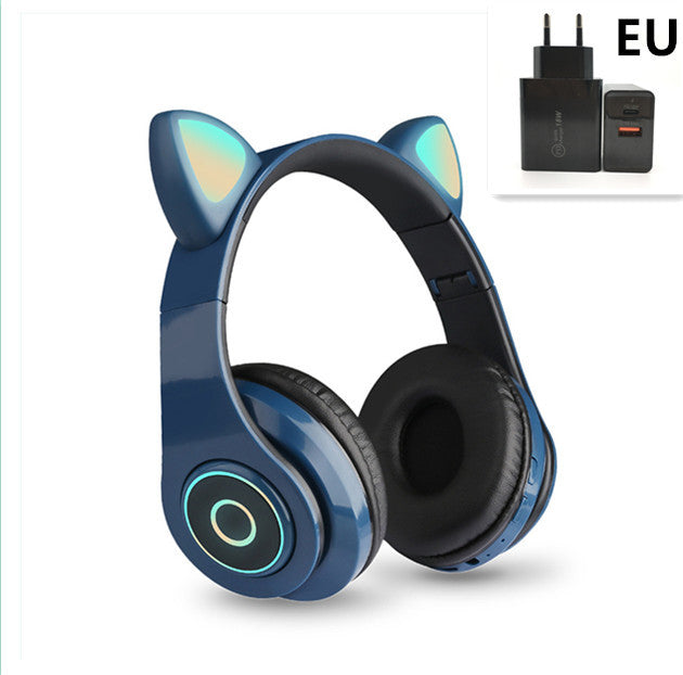 Cartoon Cat Ears 5.0 Bluetooth Headset Luminous Foldable Card Music