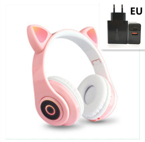Cartoon Cat Ears 5.0 Bluetooth Headset Luminous Foldable Card Music