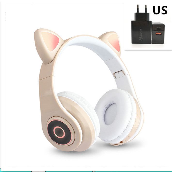 Cartoon Cat Ears 5.0 Bluetooth Headset Luminous Foldable Card Music