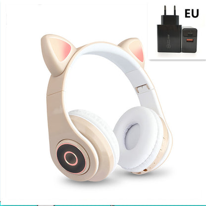 Cartoon Cat Ears 5.0 Bluetooth Headset Luminous Foldable Card Music