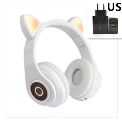 Cartoon Cat Ears 5.0 Bluetooth Headset Luminous Foldable Card Music