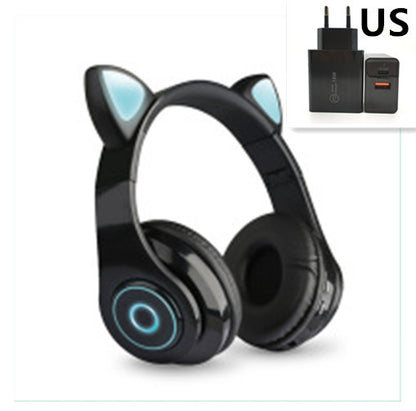 Cartoon Cat Ears 5.0 Bluetooth Headset Luminous Foldable Card Music