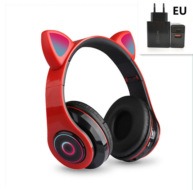 Cartoon Cat Ears 5.0 Bluetooth Headset Luminous Foldable Card Music