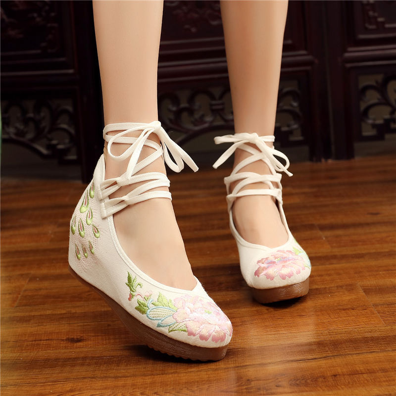 Shoes Women Lace Up Embroidered Shoes With High Slope Style Dancing Shoes Single Cloth Shoes - FLIPSTYLEZLLC