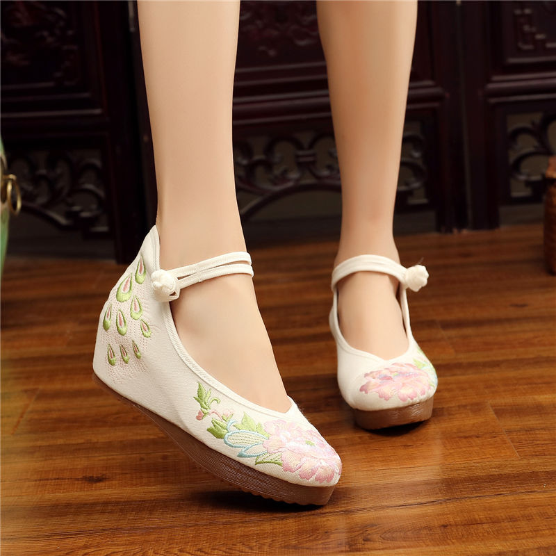 Shoes Women Lace Up Embroidered Shoes With High Slope Style Dancing Shoes Single Cloth Shoes - FLIPSTYLEZLLC