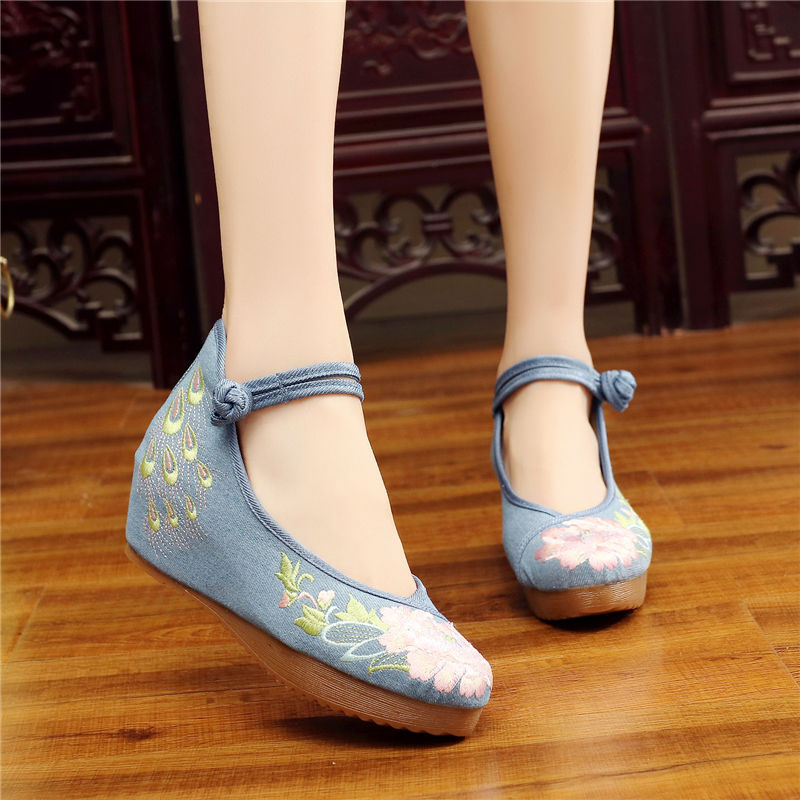 Shoes Women Lace Up Embroidered Shoes With High Slope Style Dancing Shoes Single Cloth Shoes - FLIPSTYLEZLLC