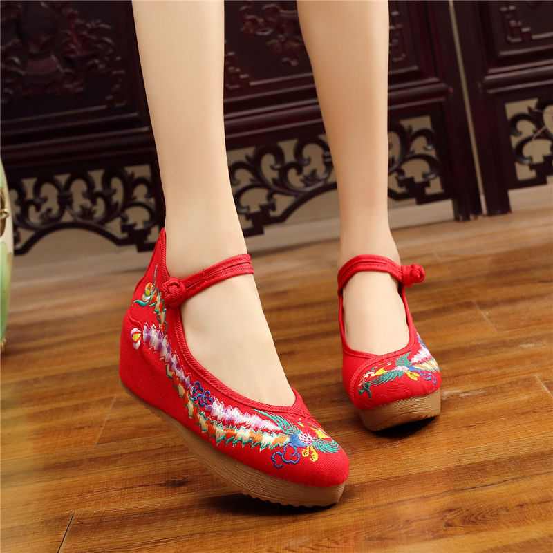 Shoes Women Lace Up Embroidered Shoes With High Slope Style Dancing Shoes Single Cloth Shoes - FLIPSTYLEZLLC