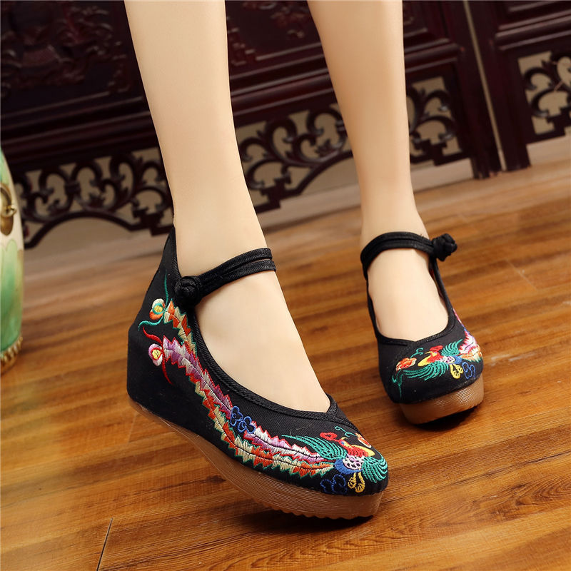Shoes Women Lace Up Embroidered Shoes With High Slope Style Dancing Shoes Single Cloth Shoes - FLIPSTYLEZLLC