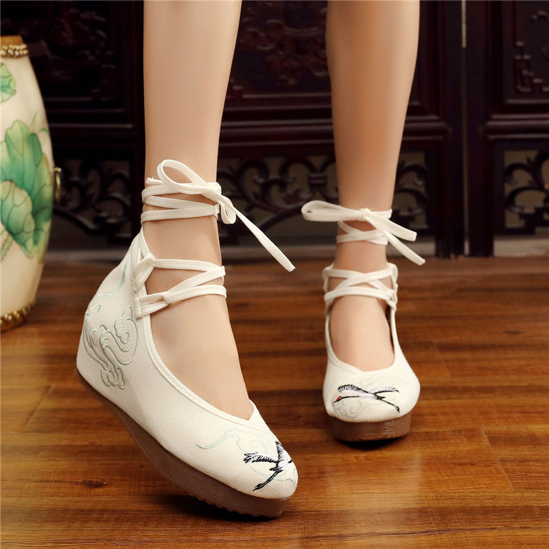 Shoes Women Lace Up Embroidered Shoes With High Slope Style Dancing Shoes Single Cloth Shoes - FLIPSTYLEZLLC