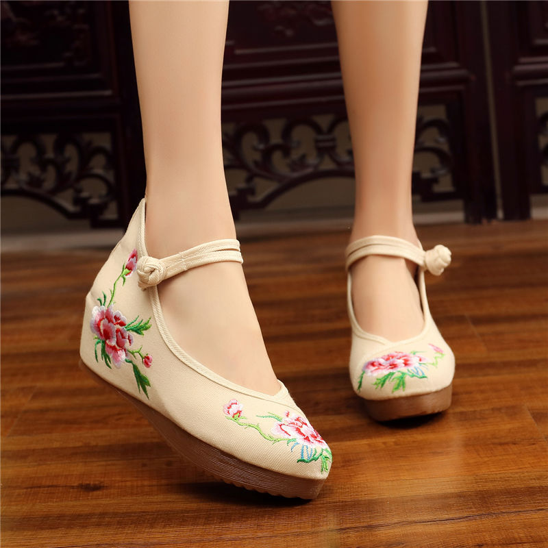 Shoes Women Lace Up Embroidered Shoes With High Slope Style Dancing Shoes Single Cloth Shoes - FLIPSTYLEZLLC
