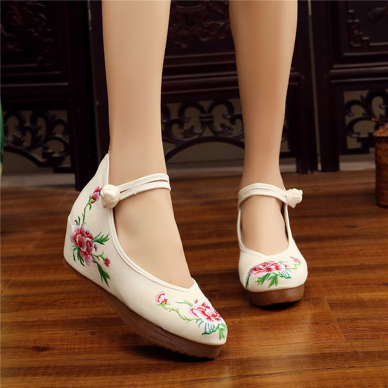 Shoes Women Lace Up Embroidered Shoes With High Slope Style Dancing Shoes Single Cloth Shoes - FLIPSTYLEZLLC