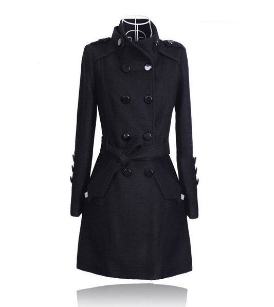 Korean Style Slim Waist Plus Size Woolen Mid-length Woolen Coat