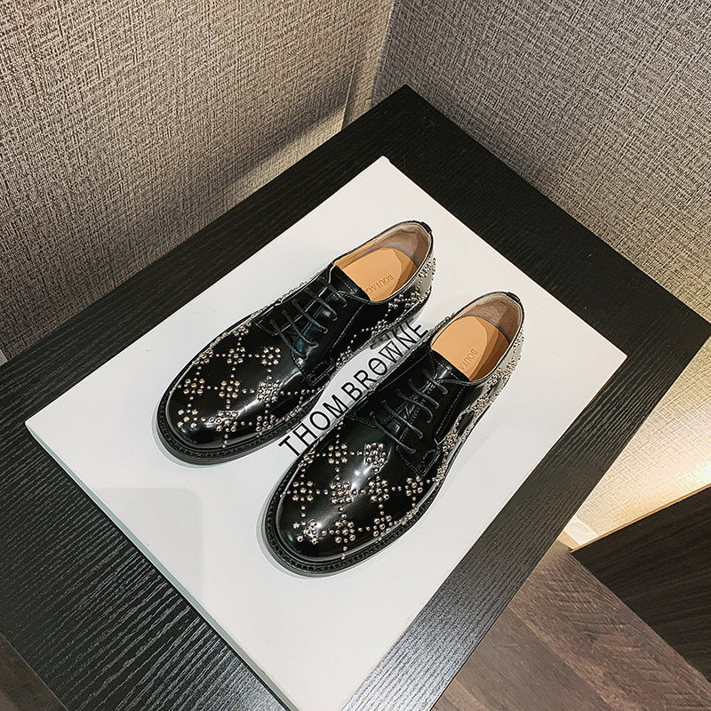 RED Leather Rivets British Style AUTHENTIC Small Leather Shoes FOR Women