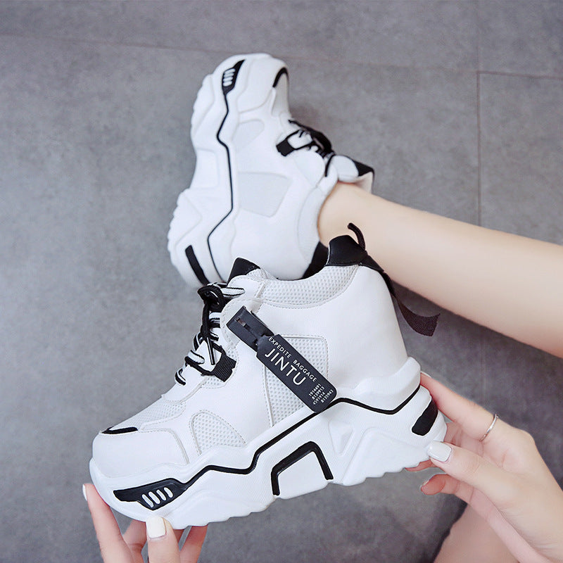 Inner Increase Small White Shoes Female Spring New Wild 10Cm Thick Bottom Sponge Cake Sports Net Red Daddy