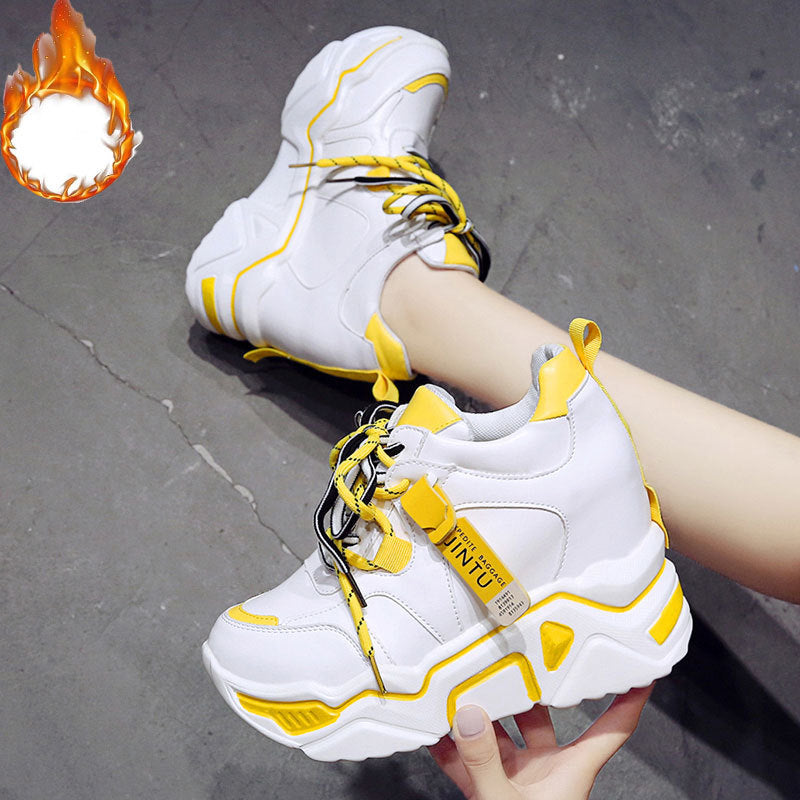 Inner Increase Small White Shoes Female Spring New Wild 10Cm Thick Bottom Sponge Cake Sports Net Red Daddy