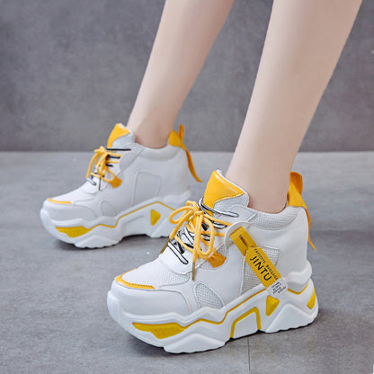 Inner Increase Small White Shoes Female Spring New Wild 10Cm Thick Bottom Sponge Cake Sports Net Red Daddy