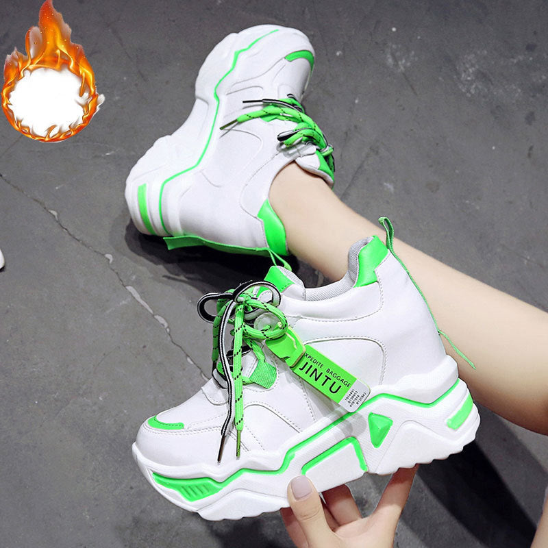 Inner Increase Small White Shoes Female Spring New Wild 10Cm Thick Bottom Sponge Cake Sports Net Red Daddy