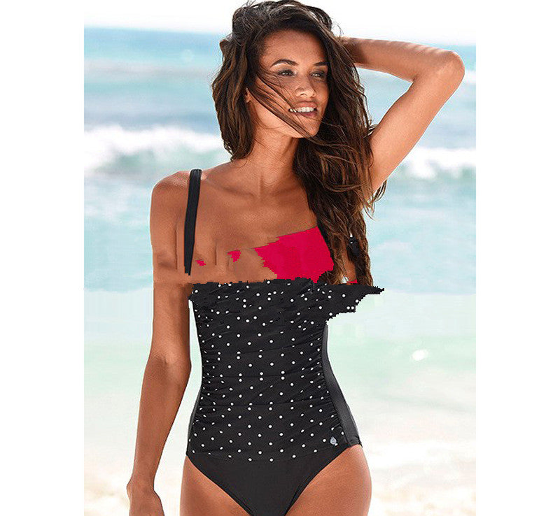 Polk Dot Plus-Size European One-Piece Swimsuit