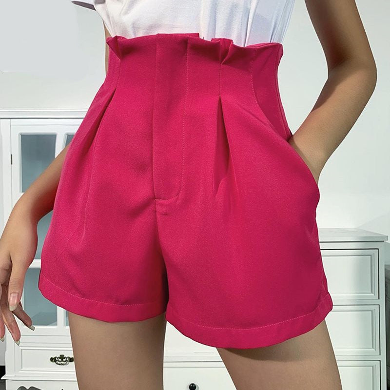 Summer Buds Shorts Female Pure Color Zipper High Waist Pants