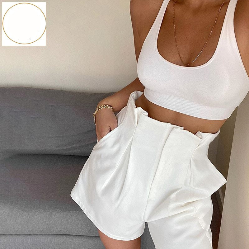 Summer Buds Shorts Female Pure Color Zipper High Waist Pants