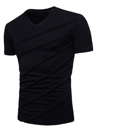 Men's Plus Size Pleated V-neck Short-sleeved T-shirt Bottoming Shirt