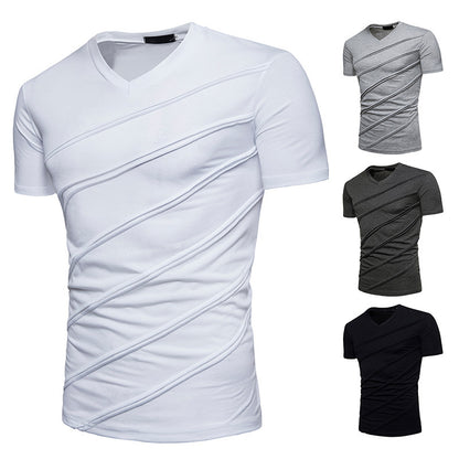Men's Plus Size Pleated V-neck Short-sleeved T-shirt Bottoming Shirt