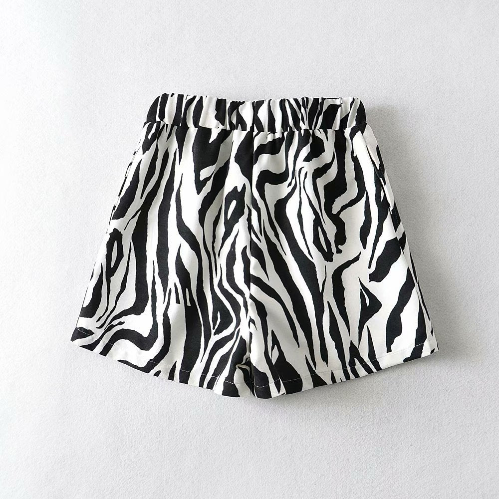 Summer New Animal Pattern Elastic Waist Drawstring Loose Casual Shorts