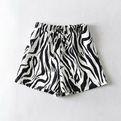 Summer New Animal Pattern Elastic Waist Drawstring Loose Casual Shorts