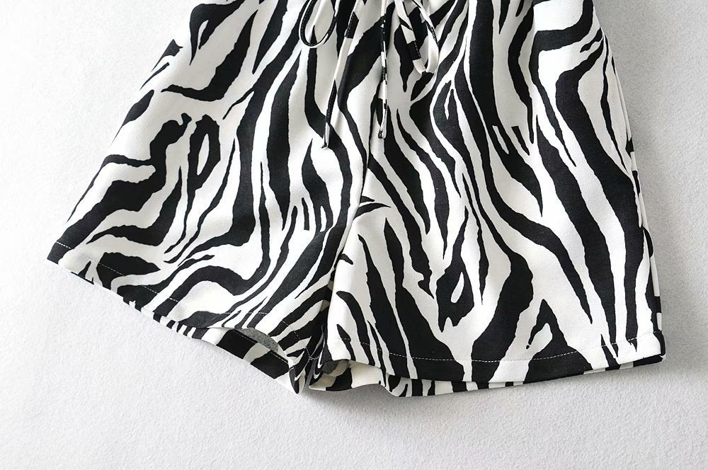 Summer New Animal Pattern Elastic Waist Drawstring Loose Casual Shorts