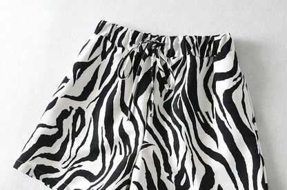 Summer New Animal Pattern Elastic Waist Drawstring Loose Casual Shorts