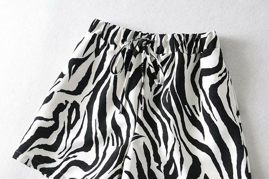Summer New Animal Pattern Elastic Waist Drawstring Loose Casual Shorts
