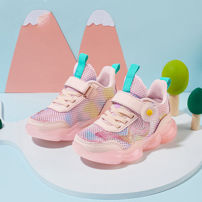 Girls Shoes Single Mesh Hollow Sneakers Fashion Trend Small Flowers Girls Shoes
