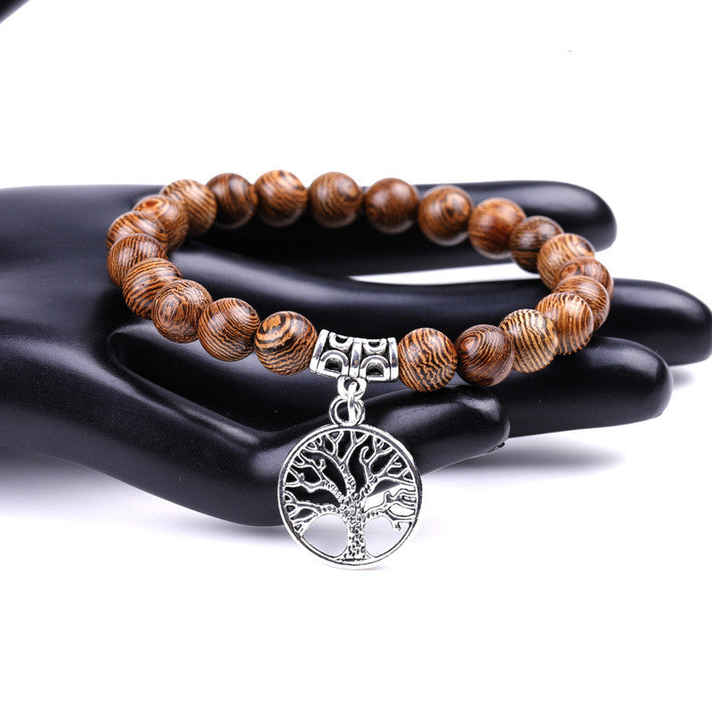 New Product Hot Selling Tree Of Life Pendant Natural Stone Volcanic Stone Wenge Wood Couple Beaded Bracelet