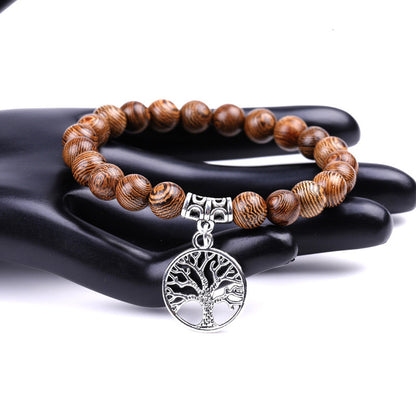 New Product Hot Selling Tree Of Life Pendant Natural Stone Volcanic Stone Wenge Wood Couple Beaded Bracelet