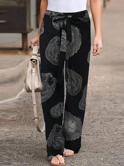 Autumn Fashion Printed Loose Pants Elastic Belt Wide Leg Pants
