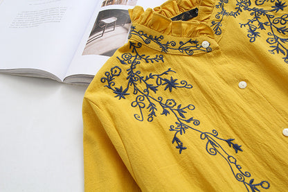 Long-Sleeved Cotton And Linen Plus Size Shirt