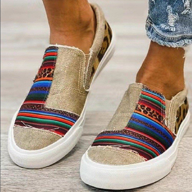 Large Size Women's Shoes Snake Skin Stitching Printed Flat Canvas Shoes Women - FLIPSTYLEZLLC