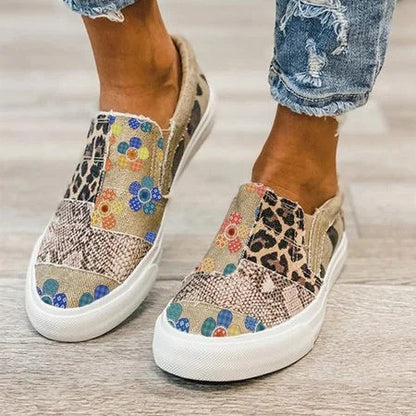 Large Size Women's Shoes Snake Skin Stitching Printed Flat Canvas Shoes Women - FLIPSTYLEZLLC