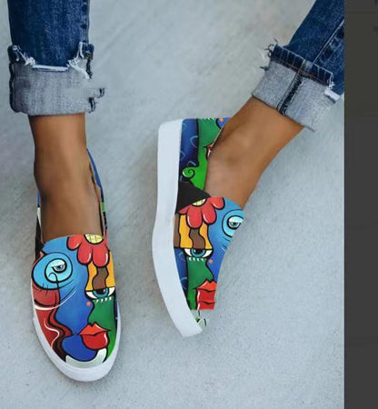 Large Size Women's Shoes Snake Skin Stitching Printed Flat Canvas Shoes Women - FLIPSTYLEZLLC