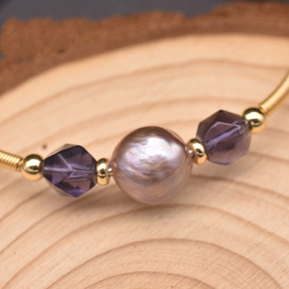 Baroque Purple Pearl Crystal Stretch Bracelet