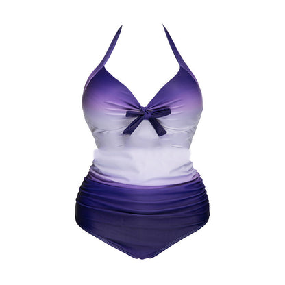 Lovely Plus Size Boho Gradient Bow-tie Decoration Red One-piece Swimsuit