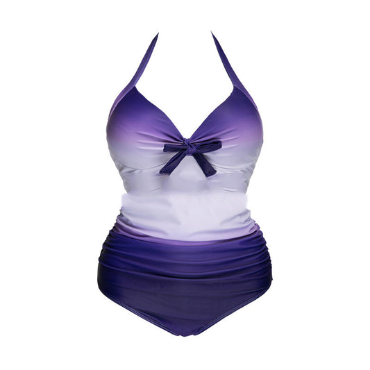 Lovely Plus Size Boho Gradient Bow-tie Decoration Red One-piece Swimsuit