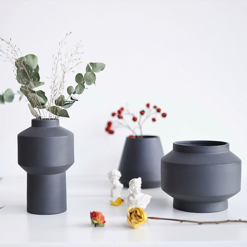 Carved Geometric Vase Frosted Decorative Ornaments Flowerware Ceramic Ware