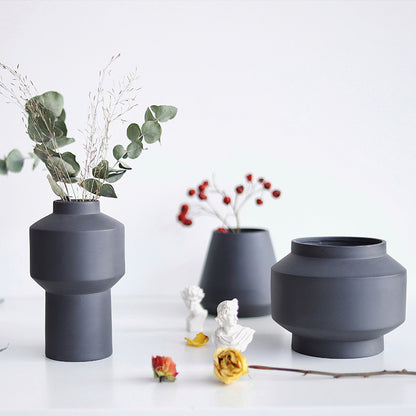 Carved Geometric Vase Frosted Decorative Ornaments Flowerware Ceramic Ware