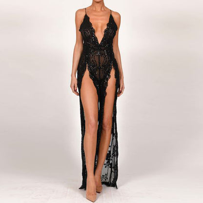 Sling Deep V-neck Sexy Back Long Dress