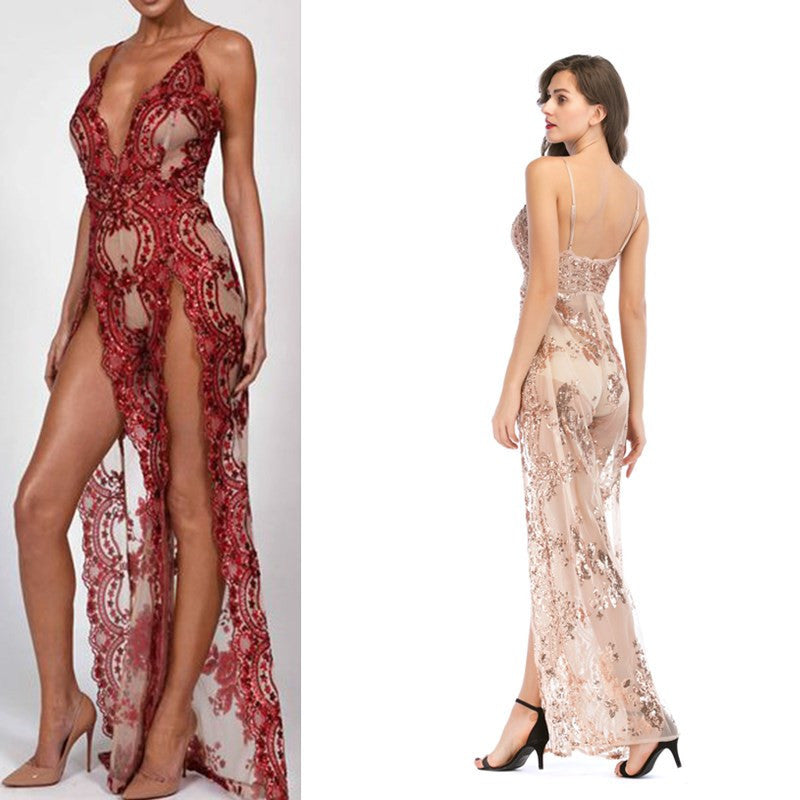 Sling Deep V-neck Sexy Back Long Dress