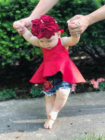 European And American Hot Selling Girls Sling Strapless Top  Rose Denim Ripped Shorts Suit